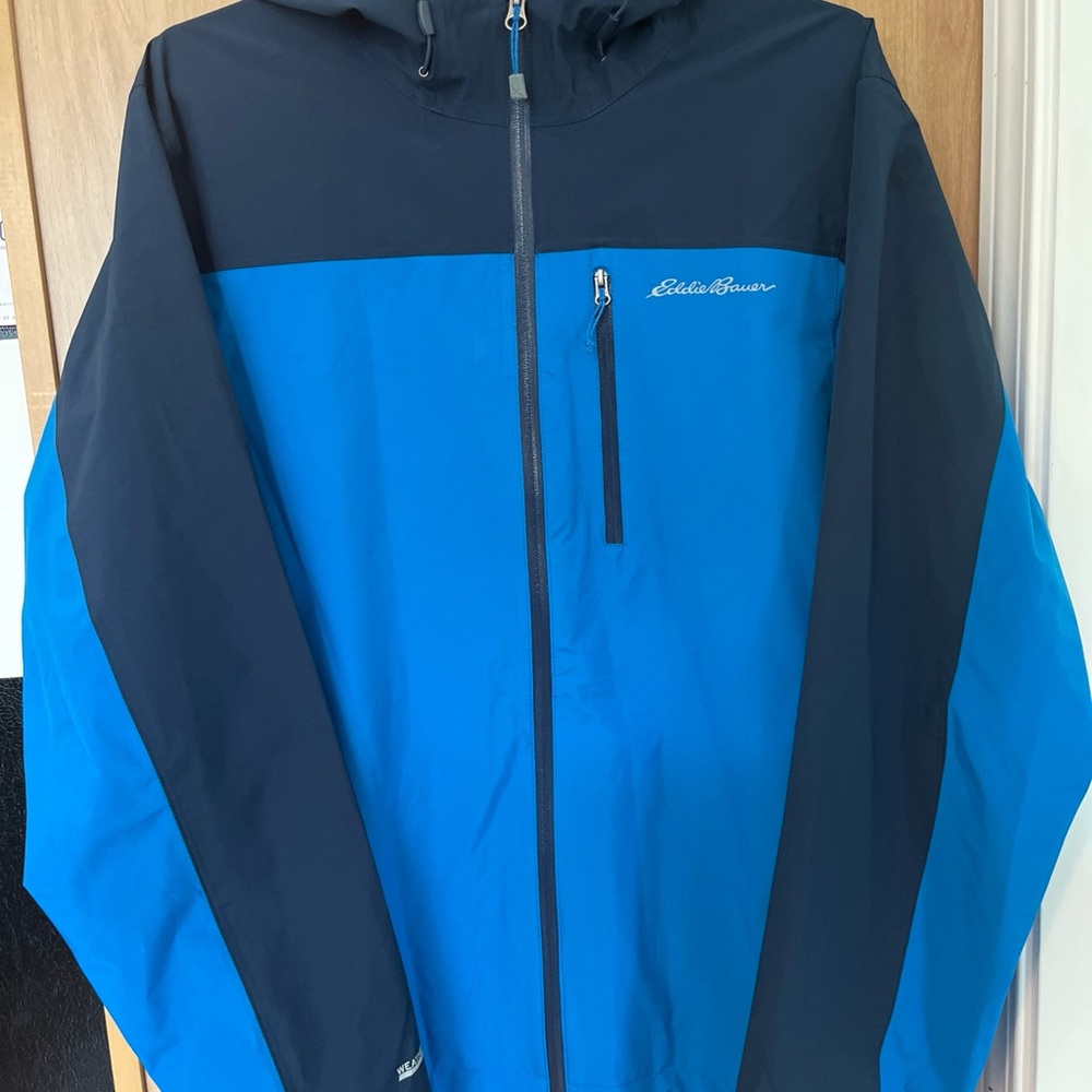 New! NWT Men’s Eddie Bauer Rippac Stretch Rain Jacket Medium Waterproof Blue